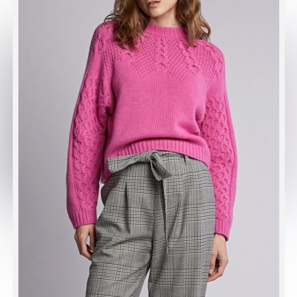 SEA NY Alpaca Wool Pink Cropped Brie Sweater - Picture 2 of 12